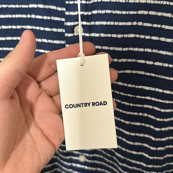 Country Road Mens Navy White Striped Short Sleeve Button Down Shirt Size Medium - Picture 5 of 9